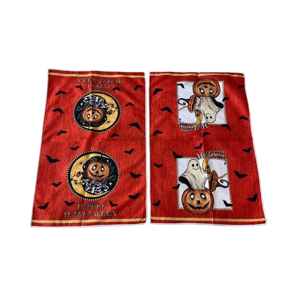 Halloween Hand Towels Pumpkin‎ Ghost Bats Fall Decor Kitchen Set of 2